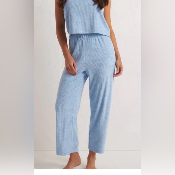 Z Supply Light Blue Ribbed French Terry Wide Leg Knit Pants. Elastic Waist. Soft - Picture 11 of 16